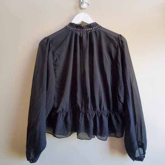 Free People Black beaded long sleeve Sheer Blouse, Small Size - Picture 3 of 12